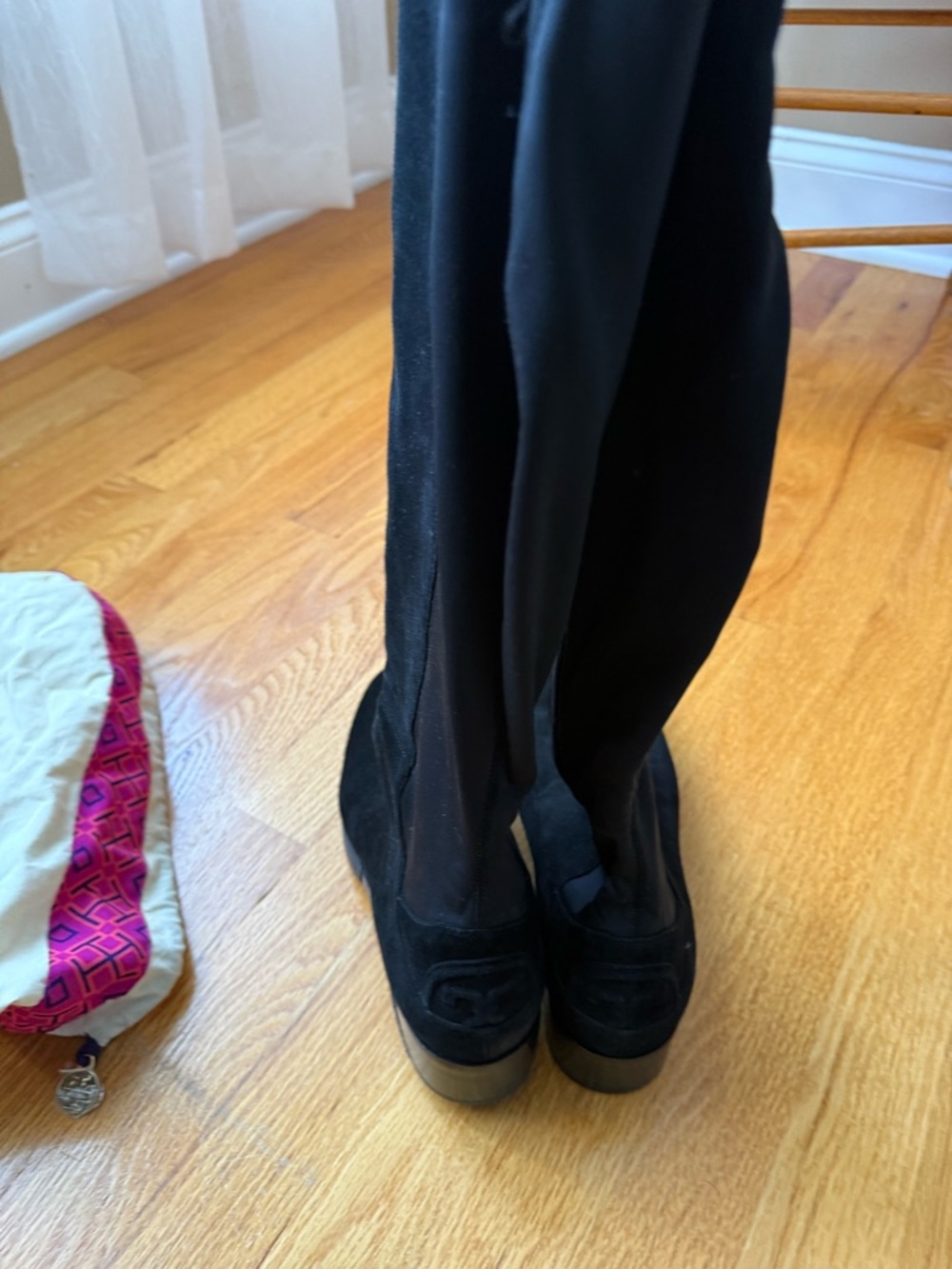 Black Suede Women's Knee-High Wedge Boots
